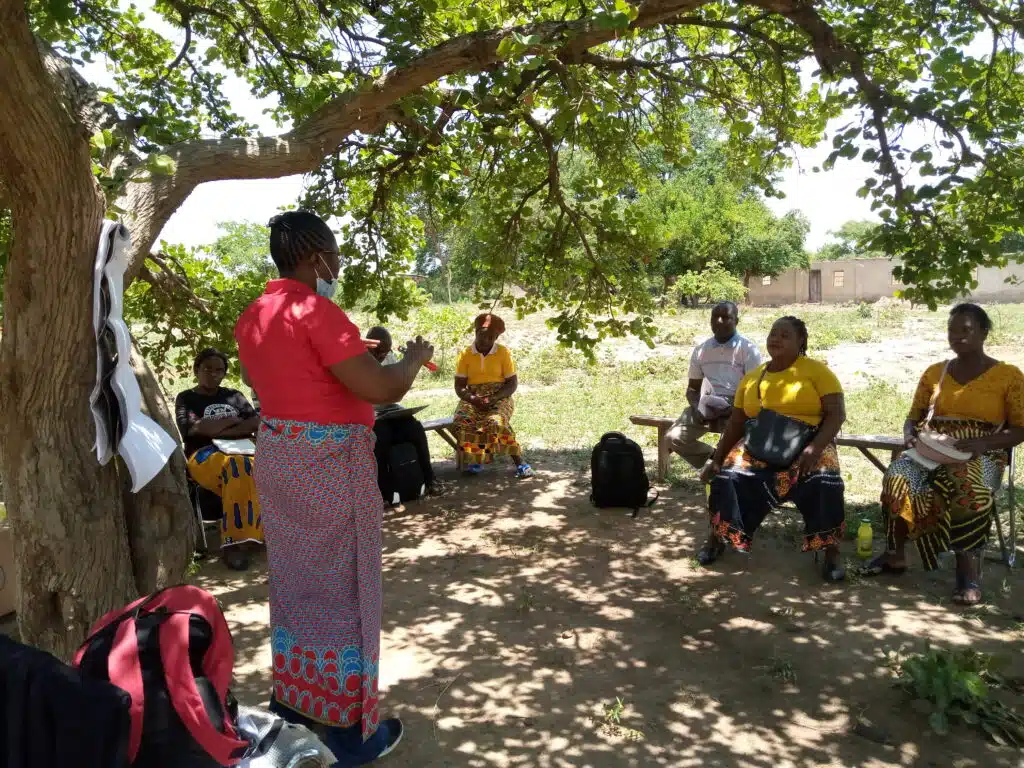 Live Well Health Entrepreneurs training women in Chibombo, Zambia on Menstrual Health and Hygiene.